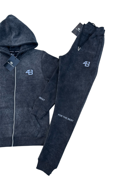 ACID WASHED TRACKSUIT - CHARCOAL BLACK