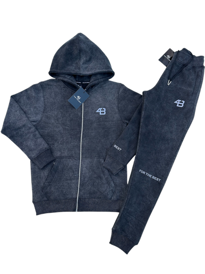 ACID WASHED TRACKSUIT - CHARCOAL BLACK