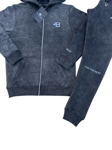 ACID WASHED TRACKSUIT - CHARCOAL BLACK